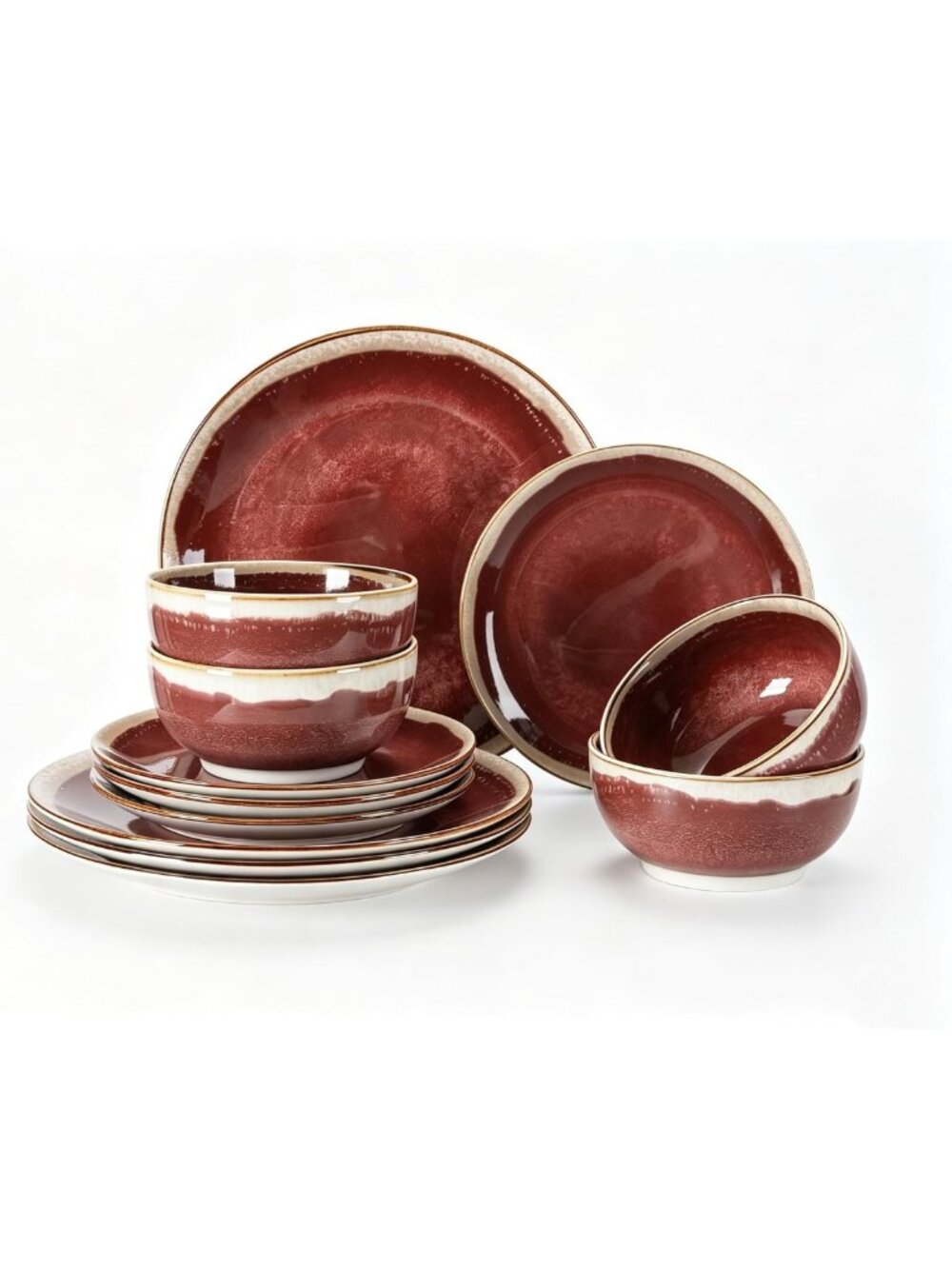 12-Piece Burgundy Red Ceramic Dinnerware Set for 4 | Elegant Tableware
